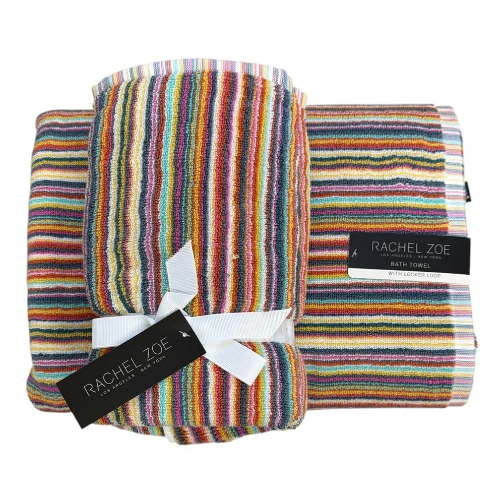 Rachel Zoe 4 piece Striped Rainbow Towel Set 2 Bath Towels 2 Hand Towels NWT